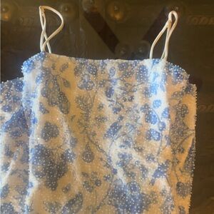 Floral Blue and White Spaghetti Strap Dress